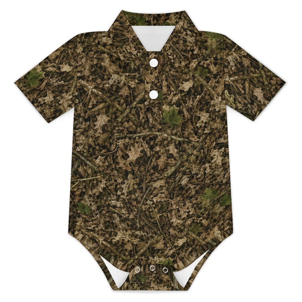 Baby Camo Short Sleeve Polo Romper | Infant Woodland Camouflage Onesie