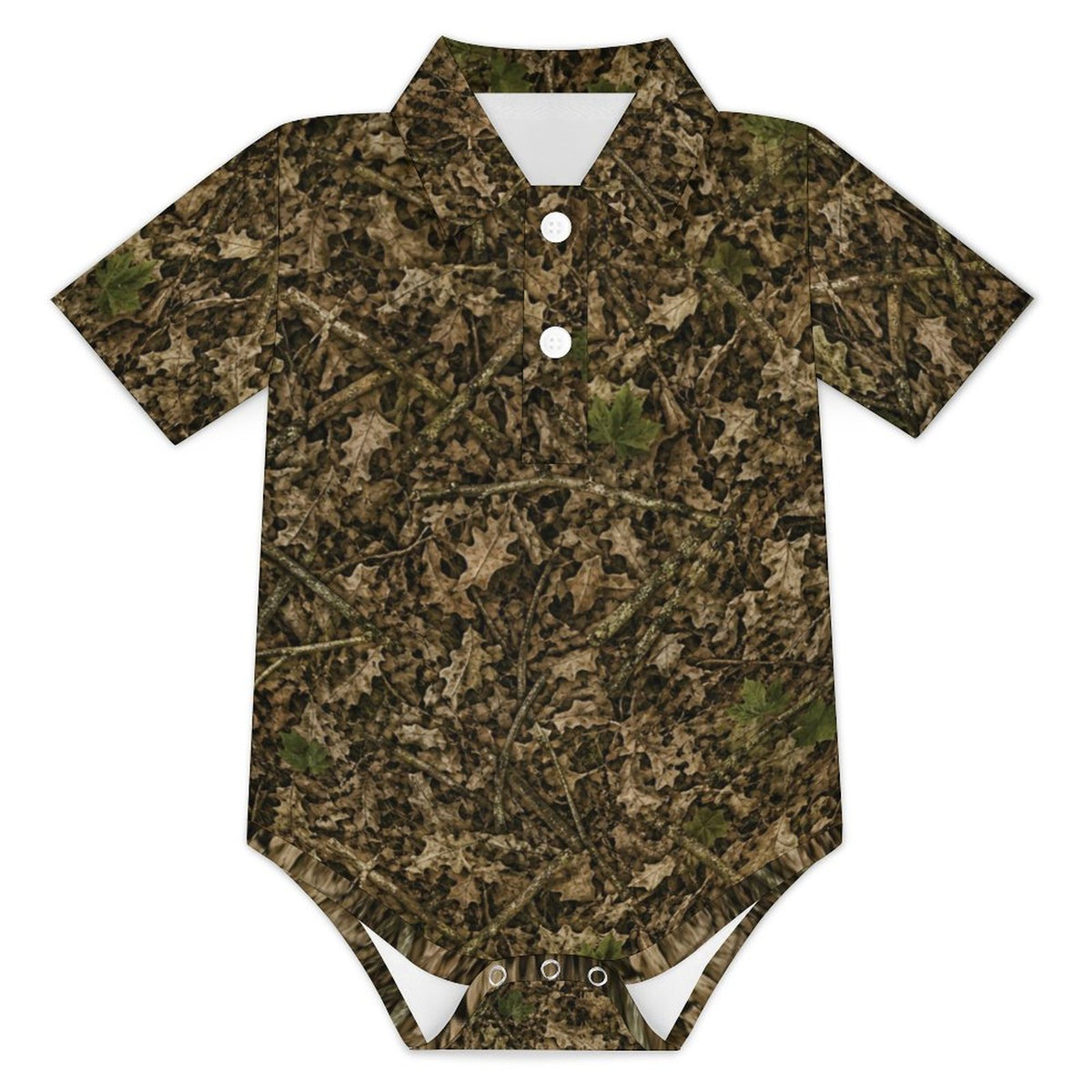 Baby Camo Short Sleeve Polo Romper | Infant Woodland Camouflage Onesie
