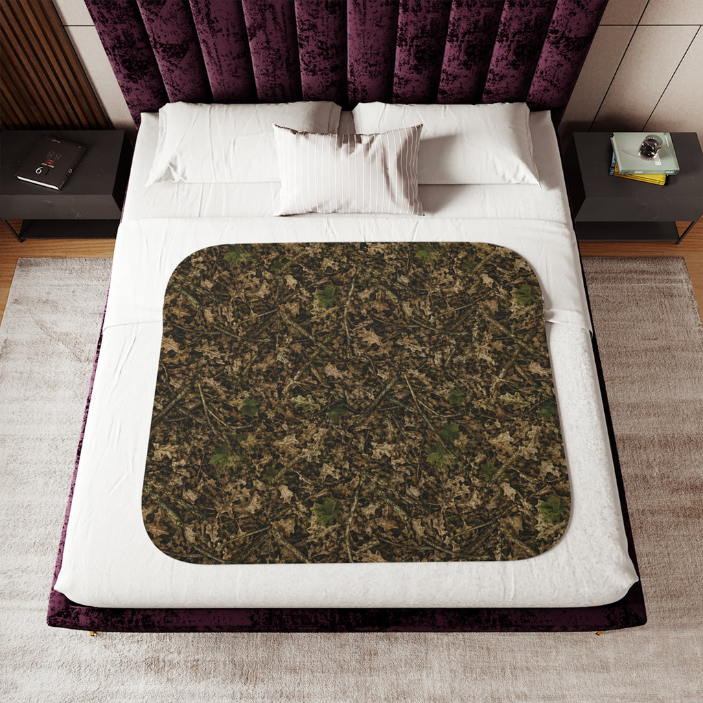 Camouflage Sherpa Fleece Blanket | Camo Hunting Themed Nursery, Cabin, and Camping Decor for Outdoor Families