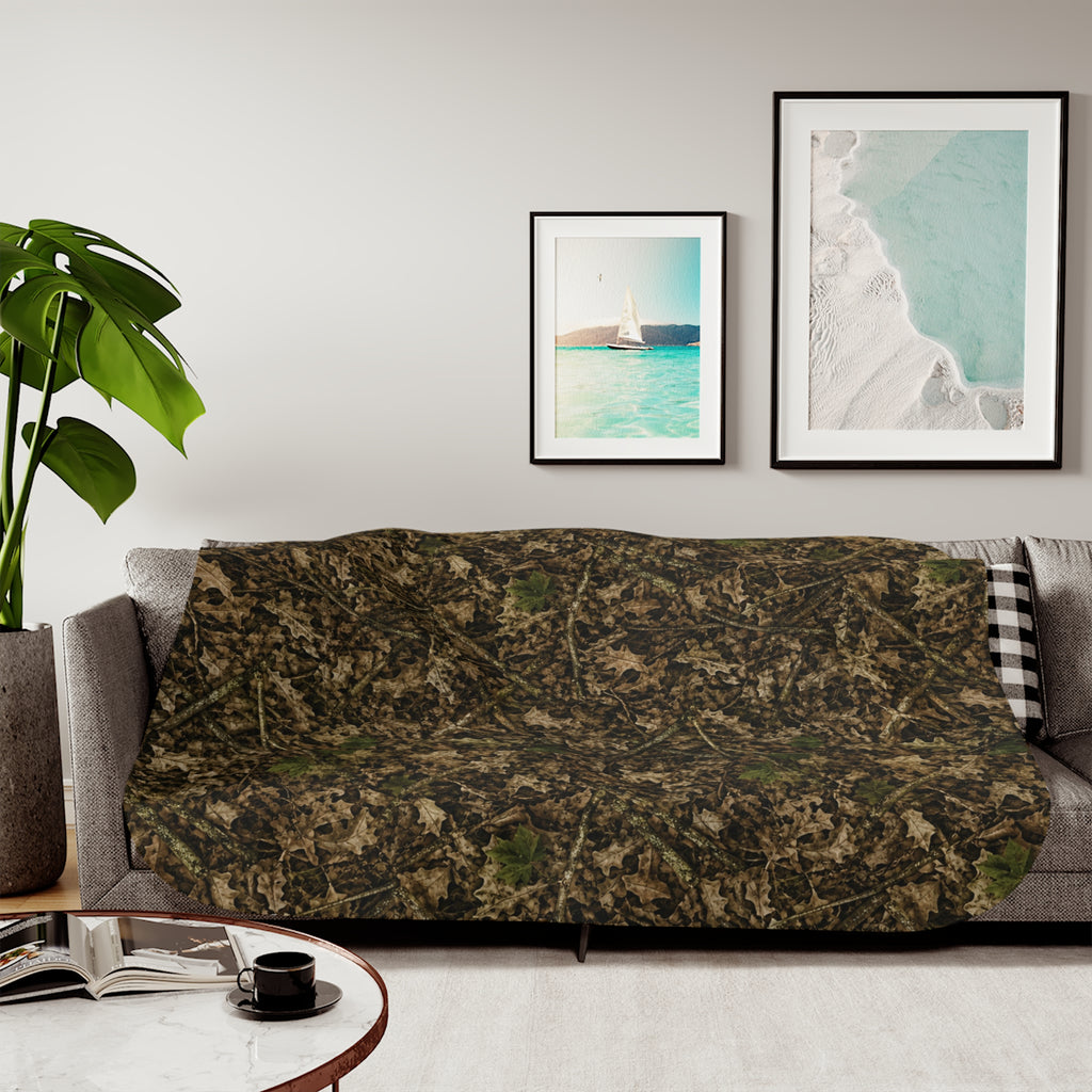 Camouflage Sherpa Fleece Blanket | Camo Hunting Themed Nursery, Cabin, and Camping Decor for Outdoor Families