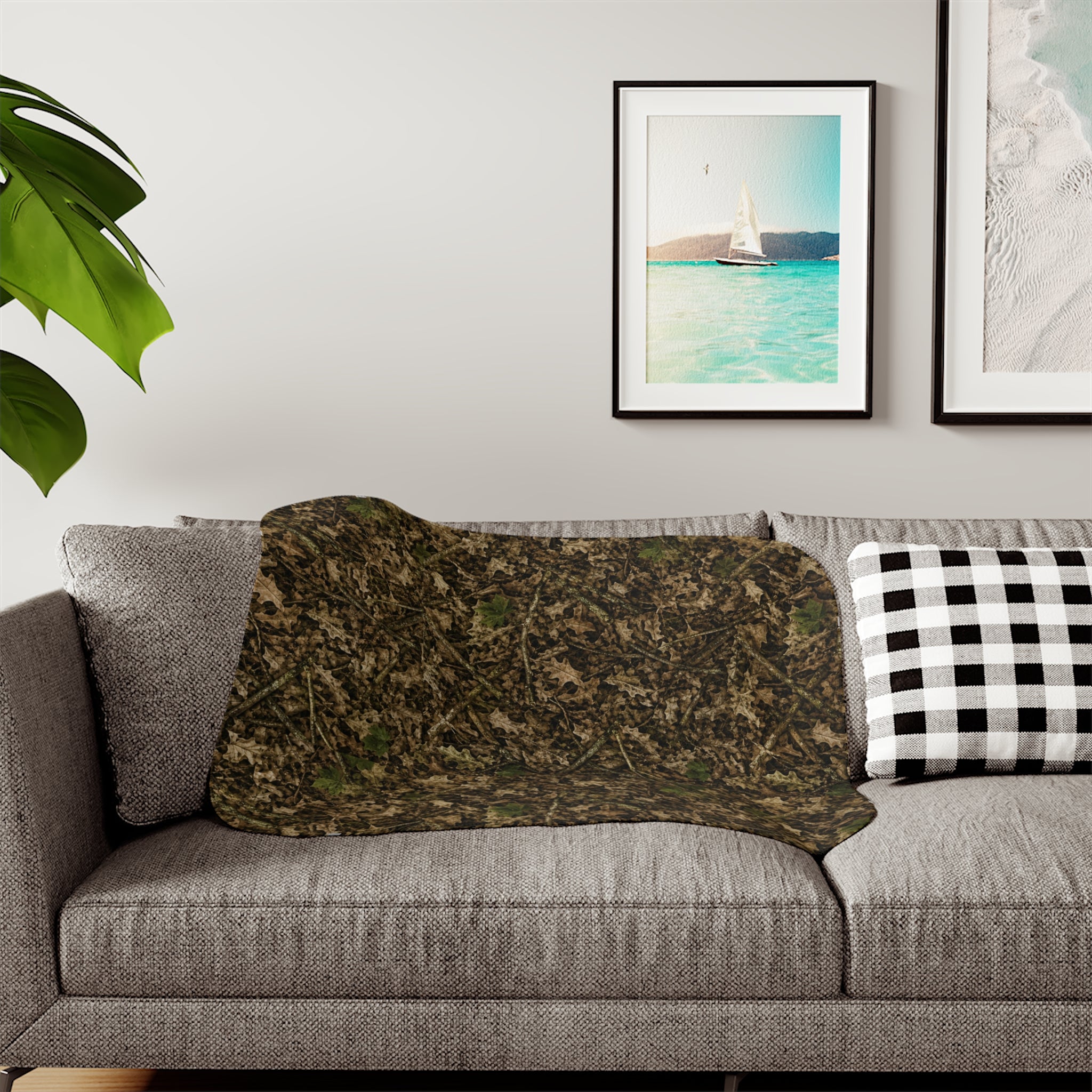 Camouflage Sherpa Fleece Blanket | Camo Hunting Themed Nursery, Cabin, and Camping Decor for Outdoor Families