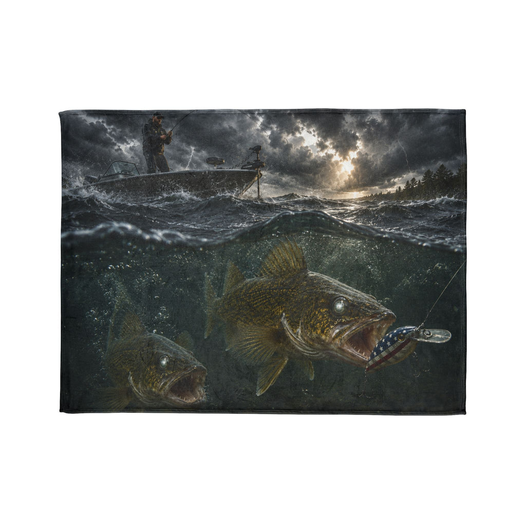 Walleye Fishing Soft Polyester Throw Blanket | Gift for Outdoor Loving Fisherman for Hunting, Camping, and Fishing Trips