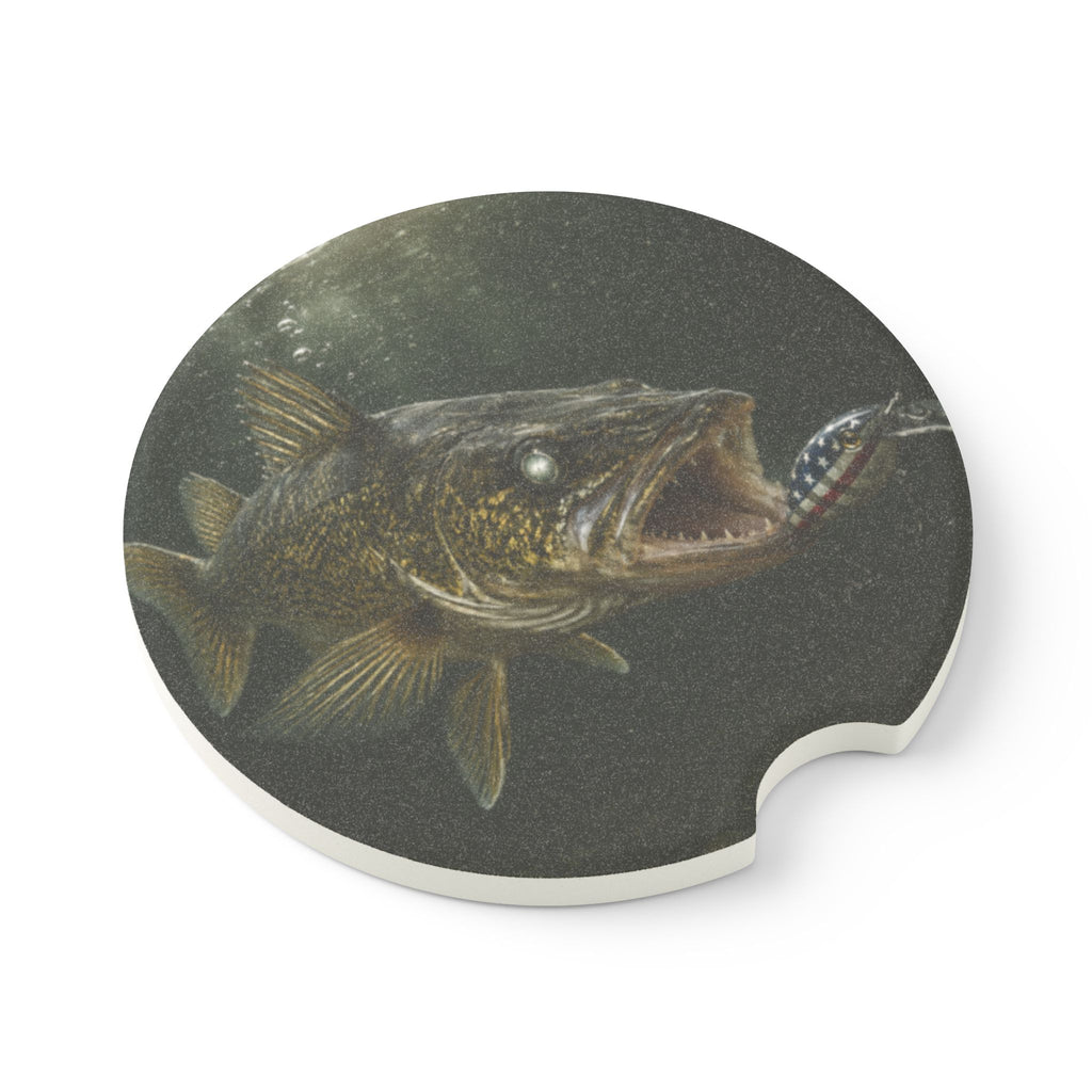 Walleye Fishing Car Coaster | Fisherman Soapstone Drink Coasters for Center Console | Gift for Adventurous Outdoorsmen