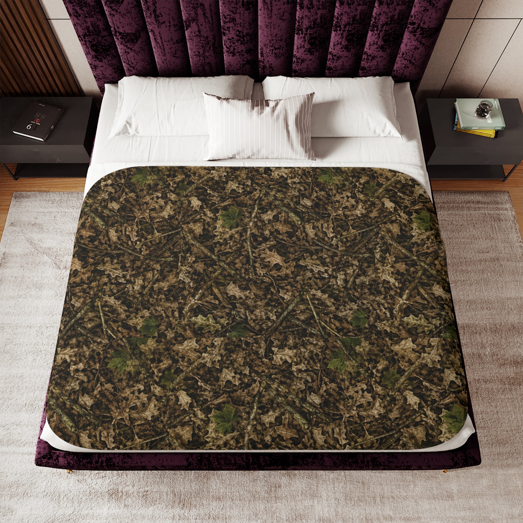 Camouflage Sherpa Fleece Blanket | Camo Hunting Themed Nursery, Cabin, and Camping Decor for Outdoor Families