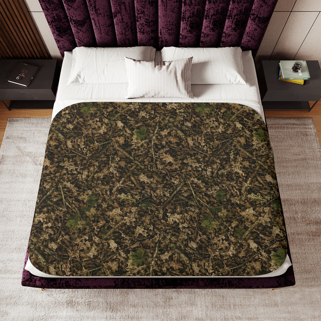 Camouflage Sherpa Fleece Blanket | Camo Hunting Themed Nursery, Cabin, and Camping Decor for Outdoor Families