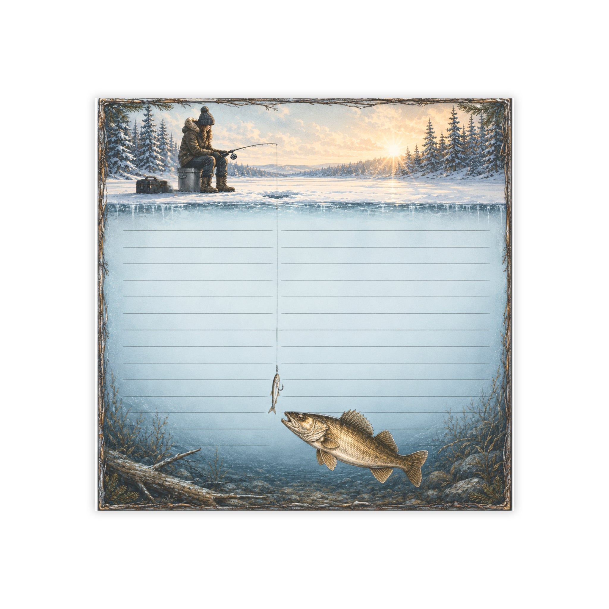Ice Fisherman Sticky Notes | Outdoorsmen and Outdoorswomen Post-it® Winter Fishing Theme Note Pad Gift