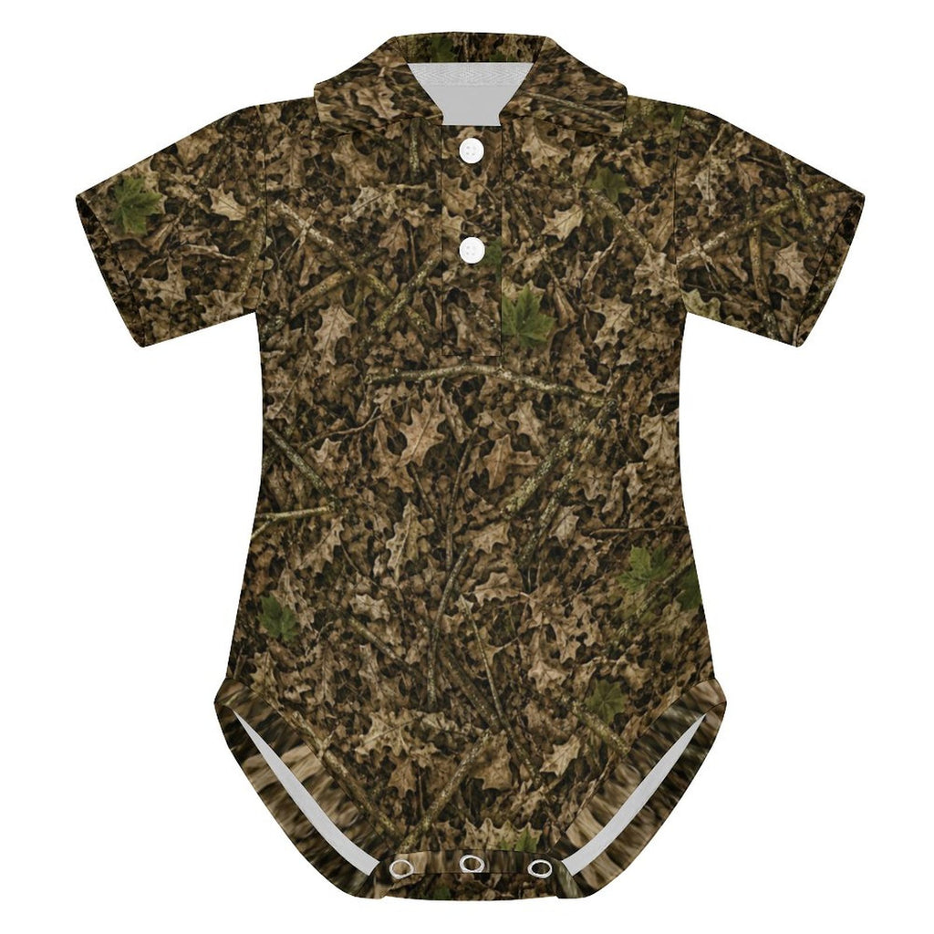 Baby Camo Short Sleeve Polo Romper | Infant Woodland Camouflage Onesie
