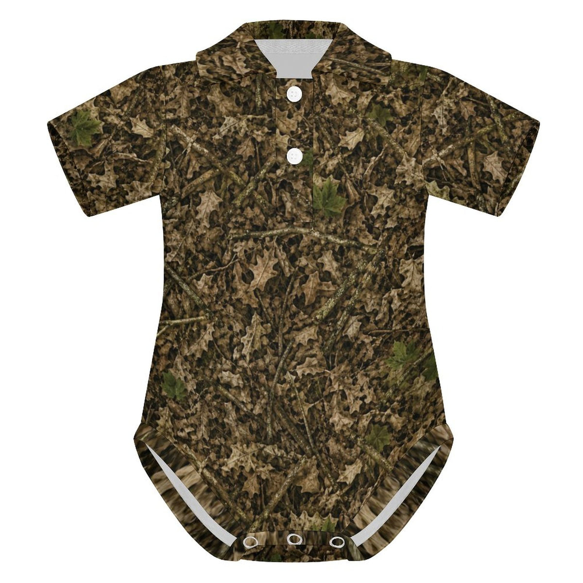 Baby Camo Short Sleeve Polo Romper | Infant Woodland Camouflage Onesie