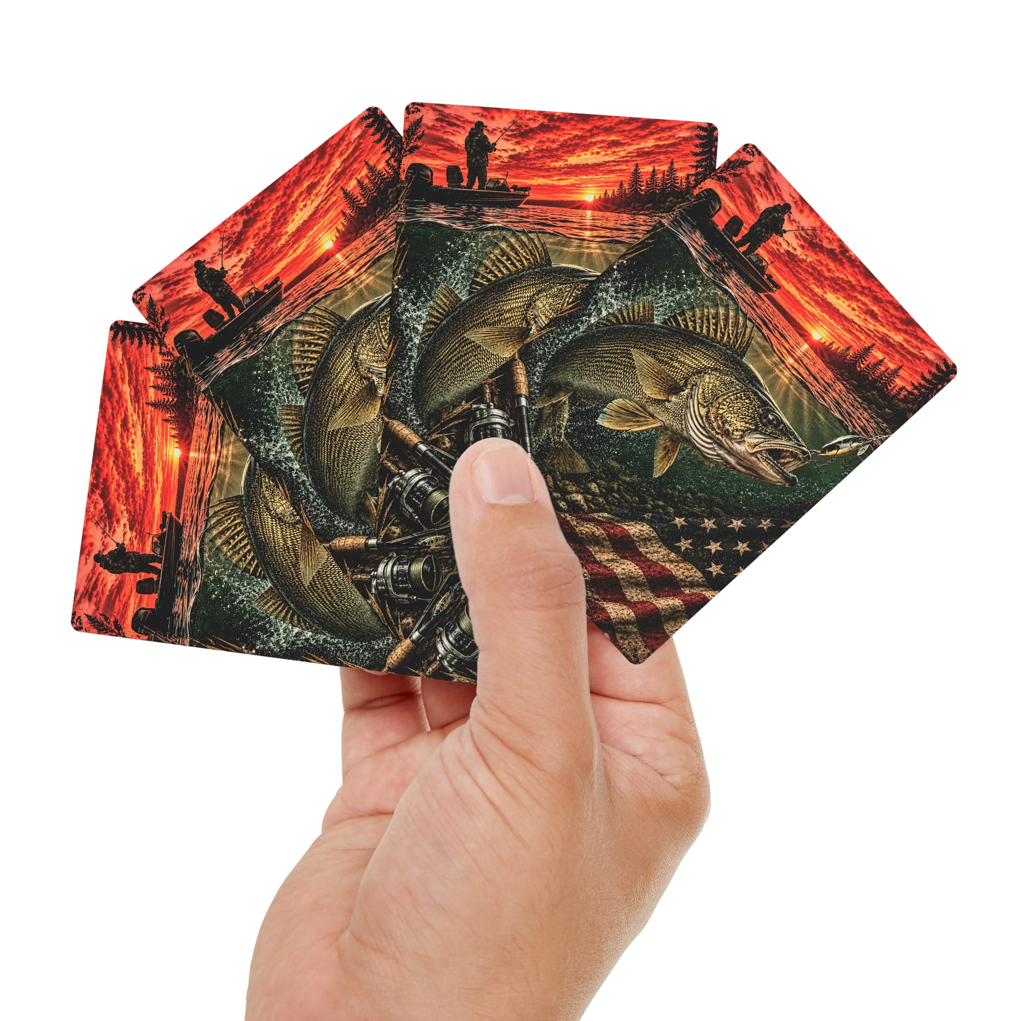 Walleye Fishing Playing Cards | Fisherman Poker/Euchre Gift | Outdoor and Patriotic American Flag Card Deck
