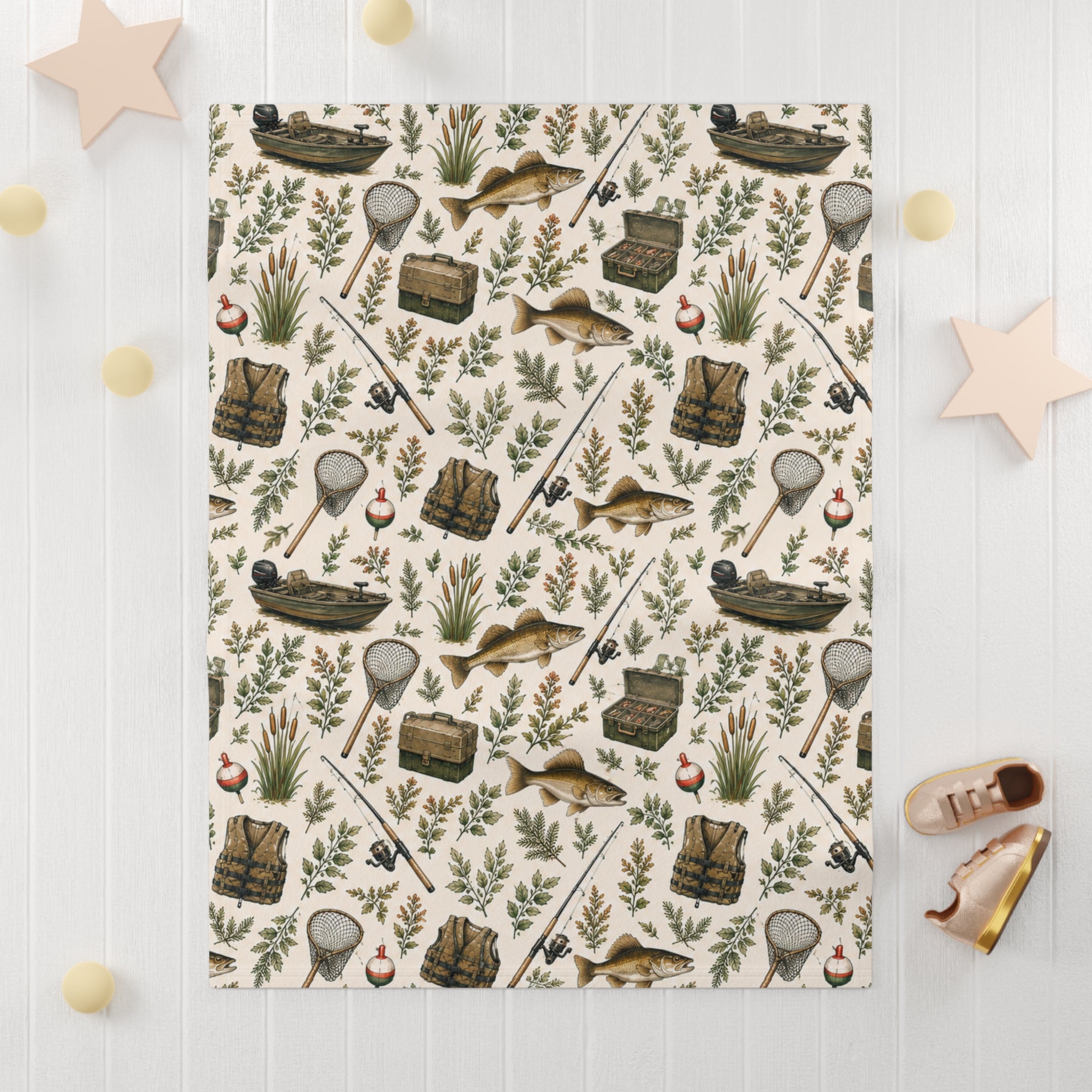 Walleye Fishing Soft Fleece Baby Blanket | Infant Fisherman Nursery Decor for Outdoor Families