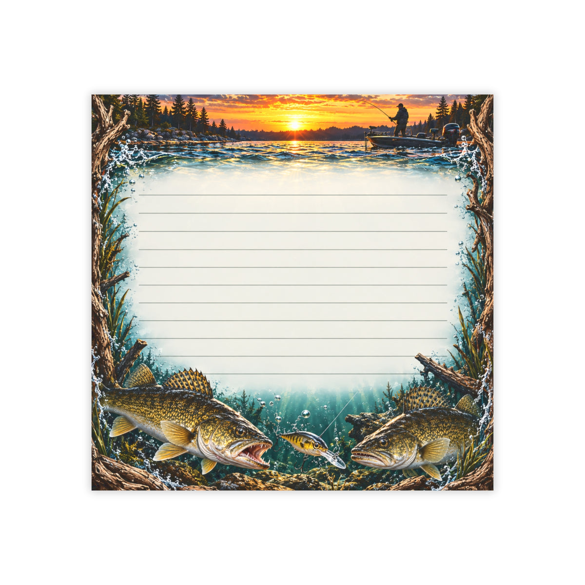 Walleye Fishing Sticky Notes | Fisherman Post-It Notepad Gift | Lined Memo Paper for Walleye Obsessed Outdoorsmen