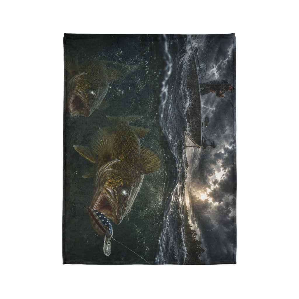 Walleye Fishing Soft Polyester Throw Blanket | Gift for Outdoor Loving Fisherman for Hunting, Camping, and Fishing Trips