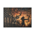 Deer Hunting Themed Glass Cutting Board | Outdoorswoman Bow Hunting American Flag Kitchen Decor