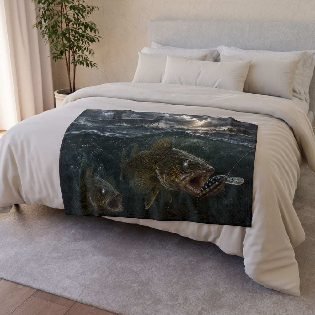 Walleye Fishing Soft Polyester Throw Blanket | Gift for Outdoor Loving Fisherman for Hunting, Camping, and Fishing Trips