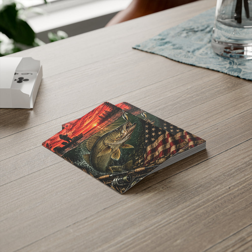 Walleye Fishing Playing Cards | Fisherman Poker/Euchre Gift | Outdoor and Patriotic American Flag Card Deck