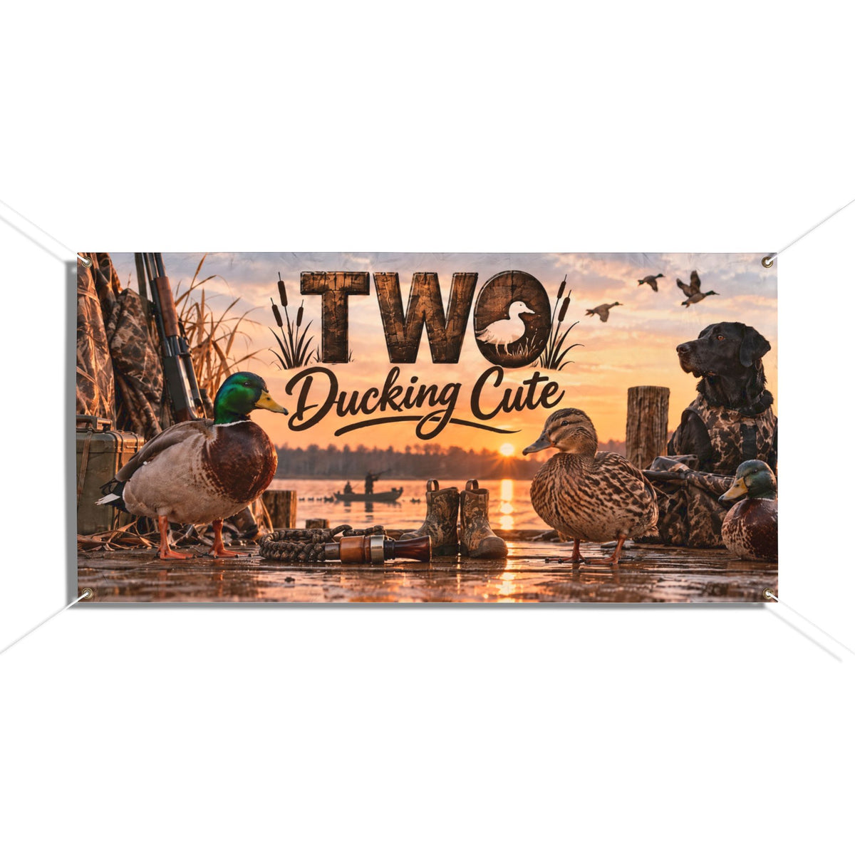 Two Ducking Cute Second Birthday Banner l Duck Hunting Themed Vinyl Tapestry for Outdoorsy Toddler's 2nd Birthday