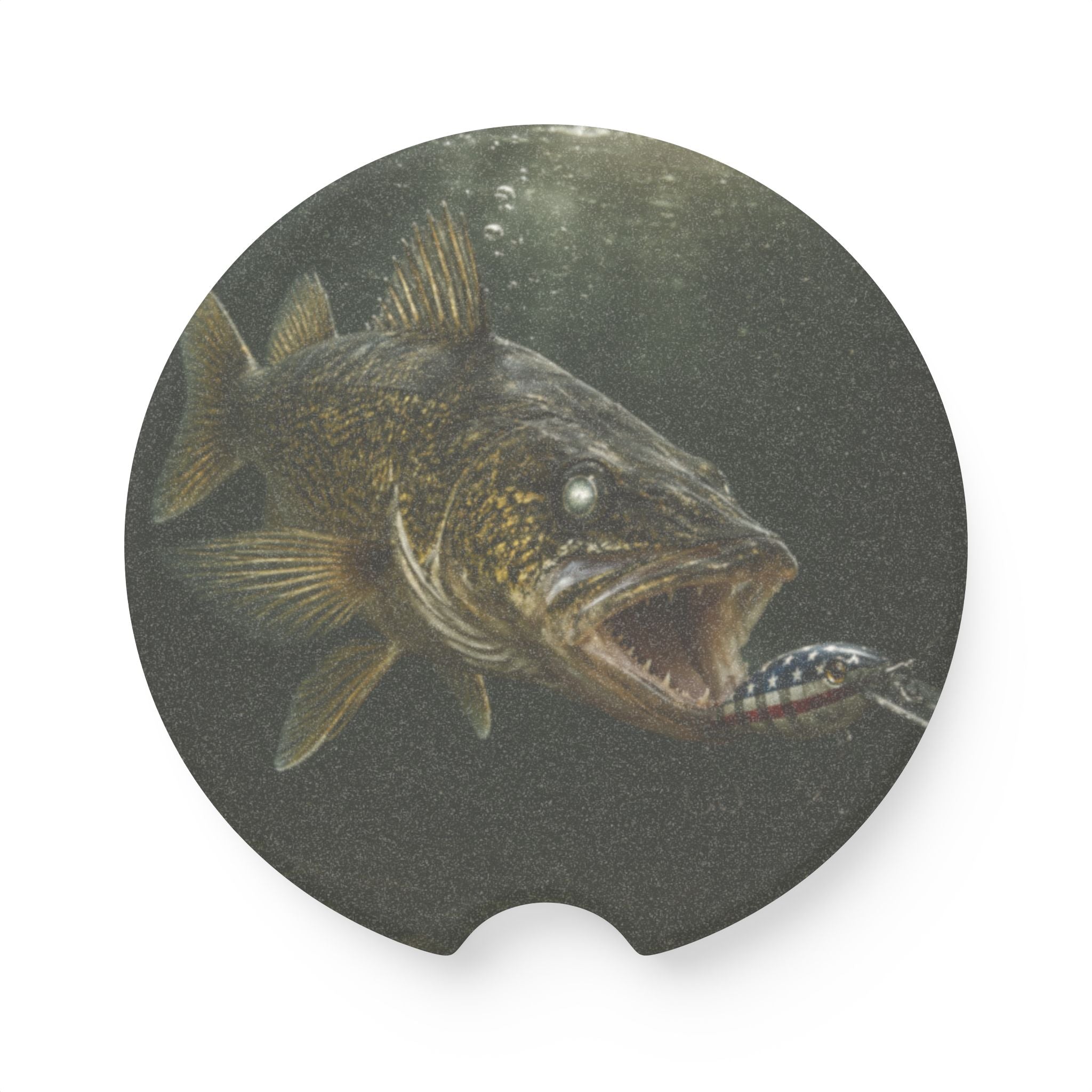 Walleye Fishing Car Coaster | Fisherman Soapstone Drink Coasters for Center Console | Gift for Adventurous Outdoorsmen