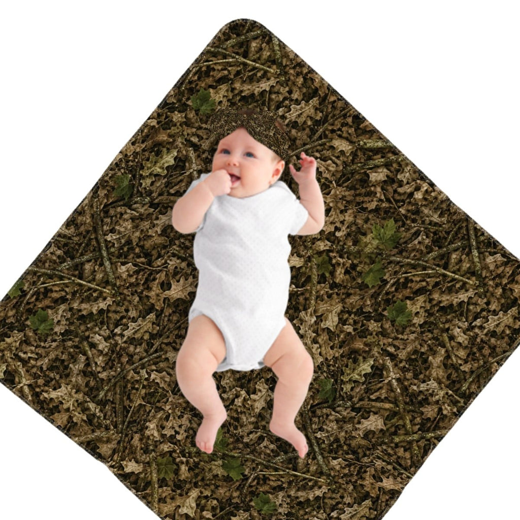 Camo Baby Swaddle Blanket and Bow Set | Camouflage Infant Headband and Swaddle Matching Set