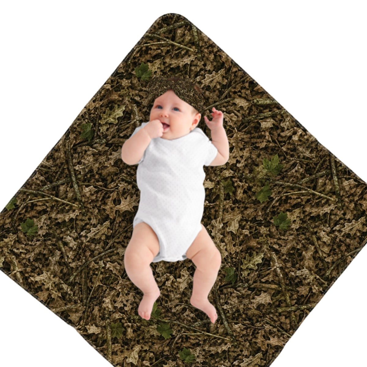 Camo Baby Swaddle Blanket and Bow Set | Camouflage Infant Headband and Swaddle Matching Set