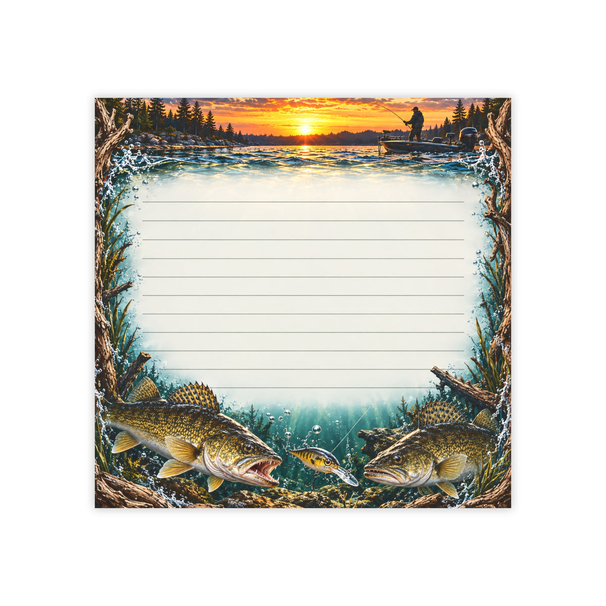Walleye Fishing Sticky Notes | Fisherman Post-It Notepad Gift | Lined Memo Paper for Walleye Obsessed Outdoorsmen