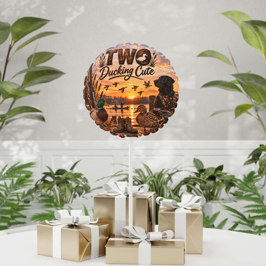 Two Ducking Cute Second Birthday Balloon l Duck Hunting Themed 11" Round Balloon for Outdoorsy Toddler Bday Party