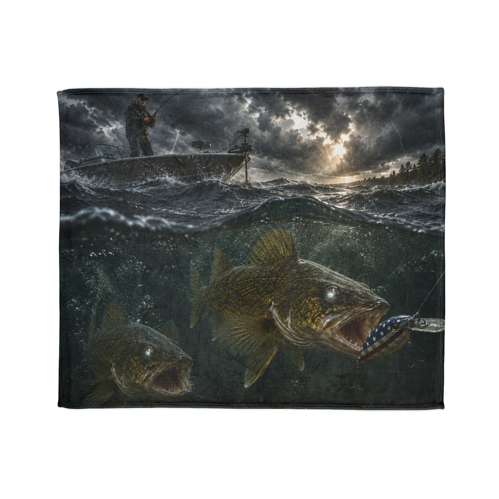 Walleye Fishing Soft Polyester Throw Blanket | Gift for Outdoor Loving Fisherman for Hunting, Camping, and Fishing Trips