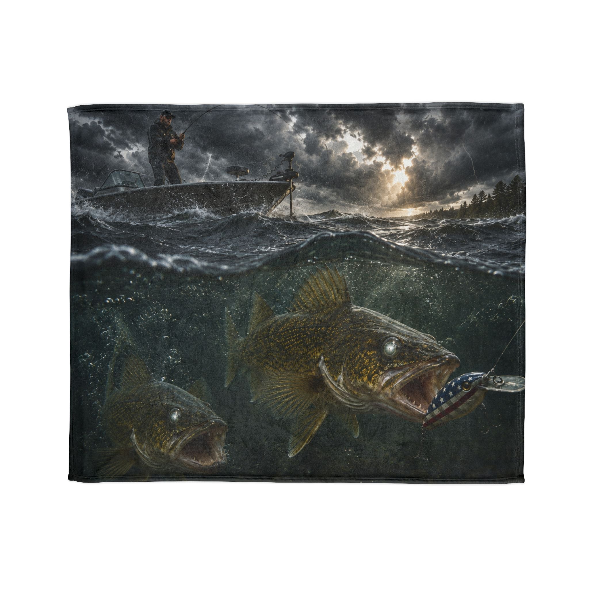 Walleye Fishing Soft Polyester Throw Blanket | Gift for Outdoor Loving Fisherman for Hunting, Camping, and Fishing Trips