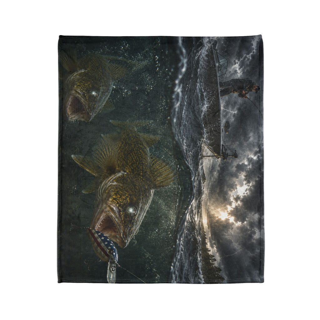 Walleye Fishing Soft Polyester Throw Blanket | Gift for Outdoor Loving Fisherman for Hunting, Camping, and Fishing Trips