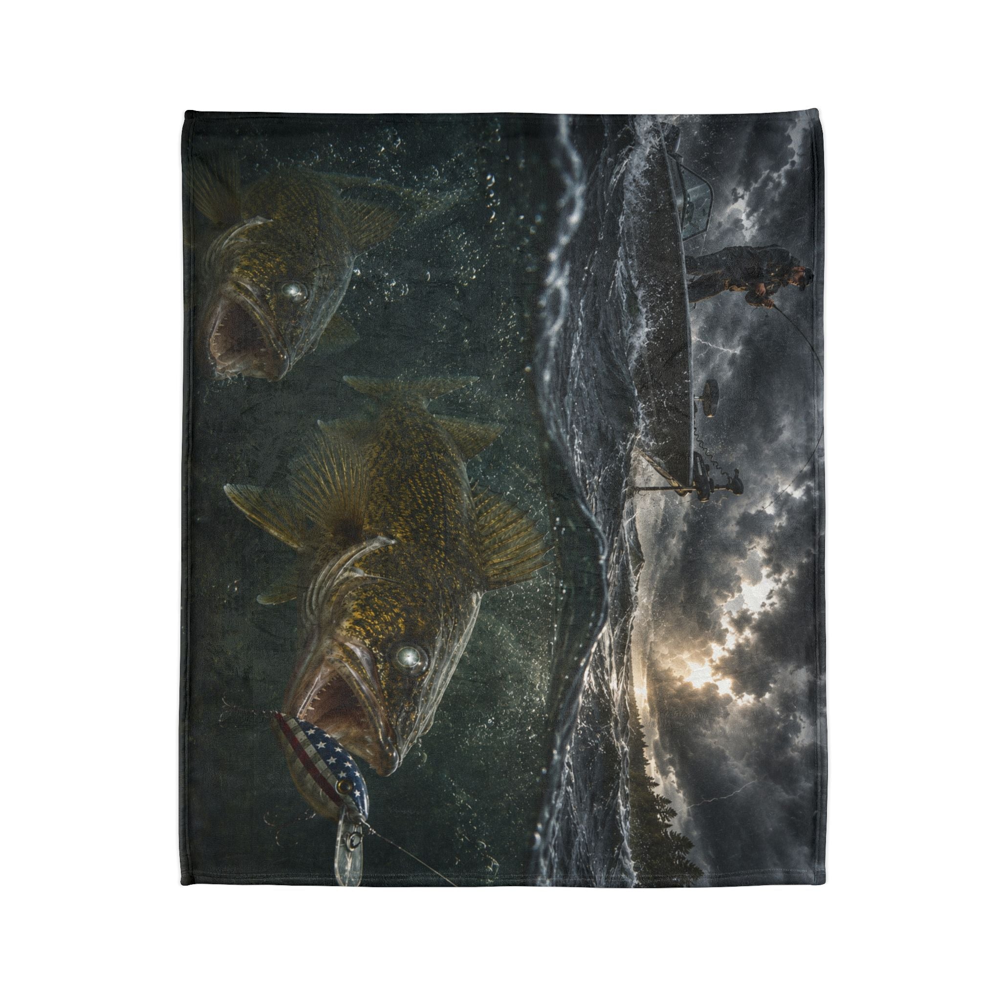 Walleye Fishing Soft Polyester Throw Blanket | Gift for Outdoor Loving Fisherman for Hunting, Camping, and Fishing Trips