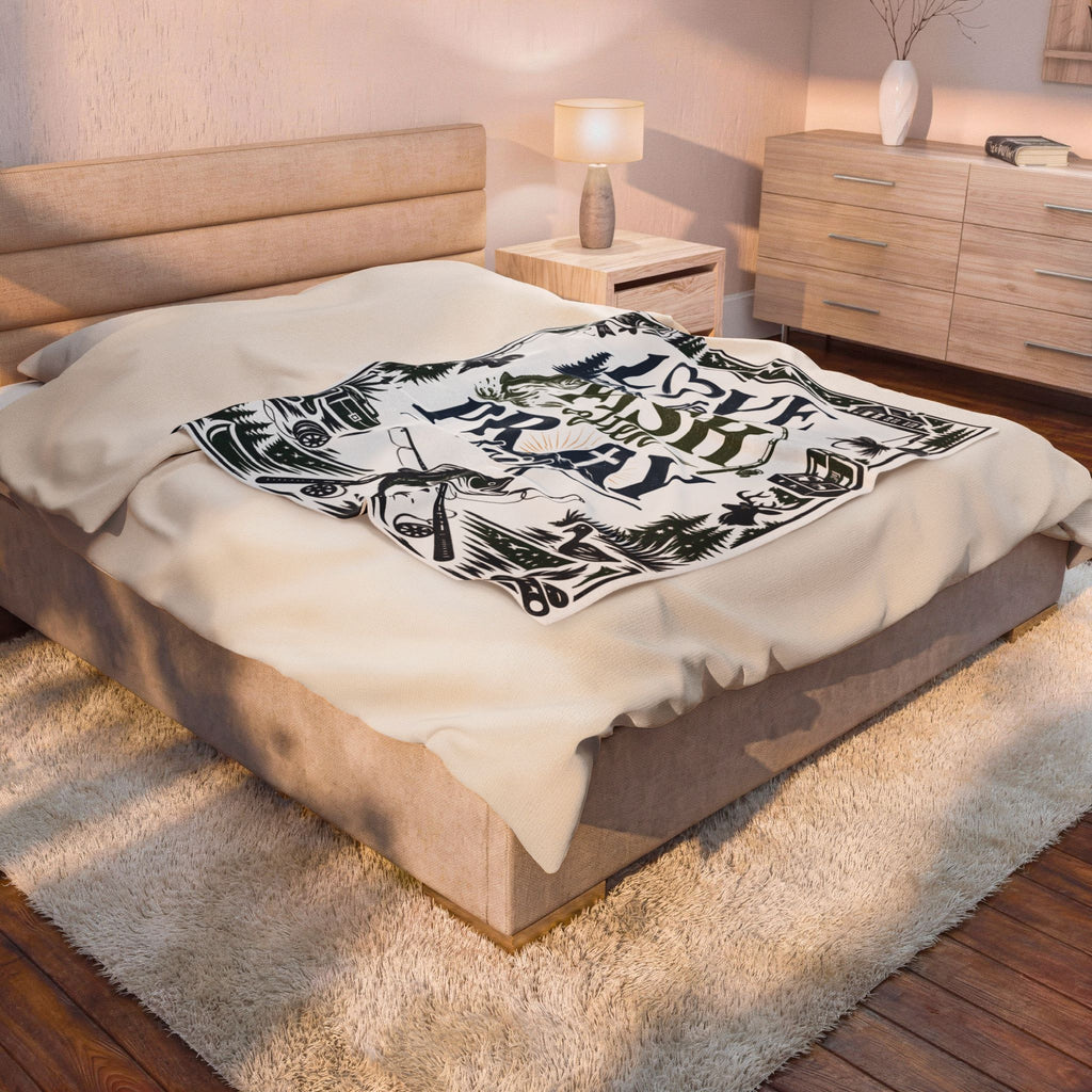 Fishing Plush Blanket | Cozy Cabin Decor for Outdoors Lover | Love Deeply, Fish Often, Pray Daily