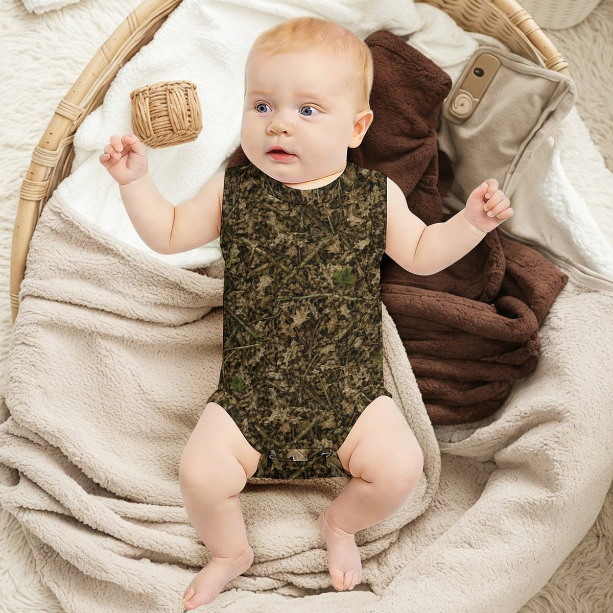 Camo Sleeveless Baby Onesie | Woodland Camouflage Cotton Romper for Infant