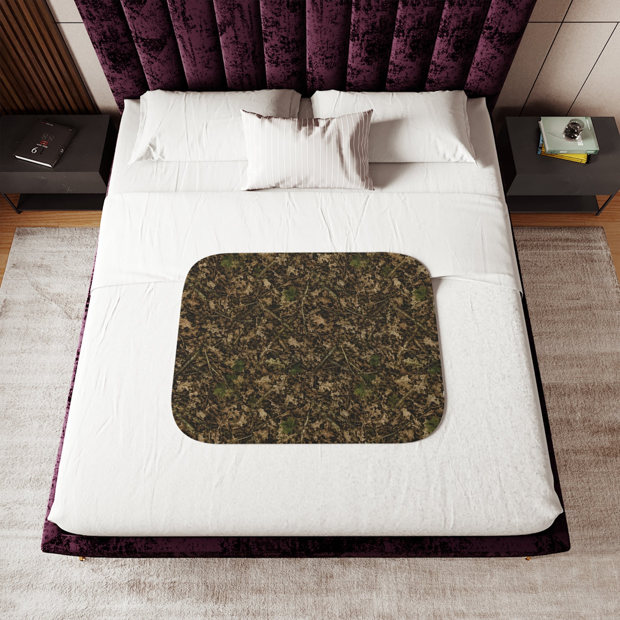 Camouflage Sherpa Fleece Blanket | Camo Hunting Themed Nursery, Cabin, and Camping Decor for Outdoor Families