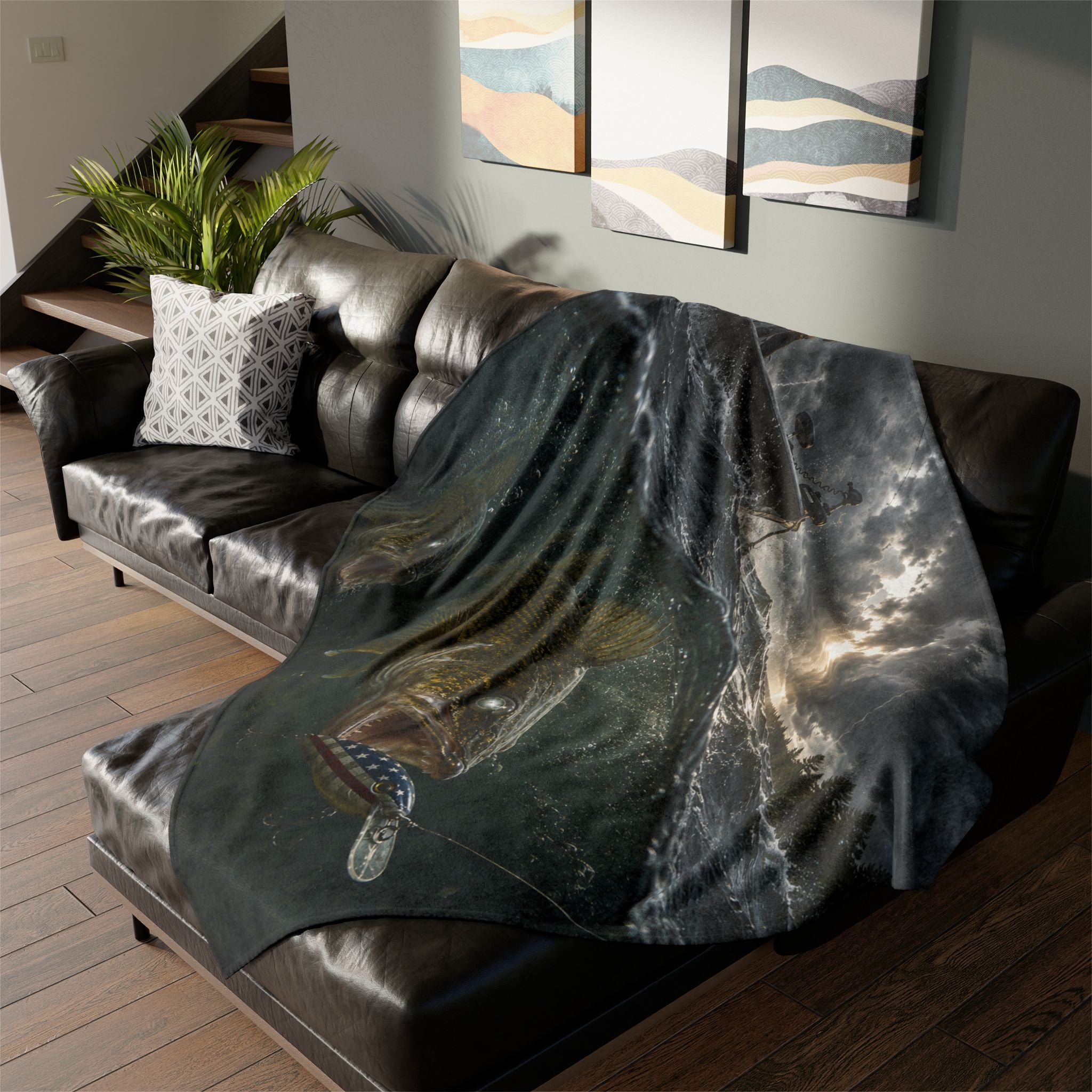 Walleye Fishing Soft Polyester Throw Blanket | Gift for Outdoor Loving Fisherman for Hunting, Camping, and Fishing Trips