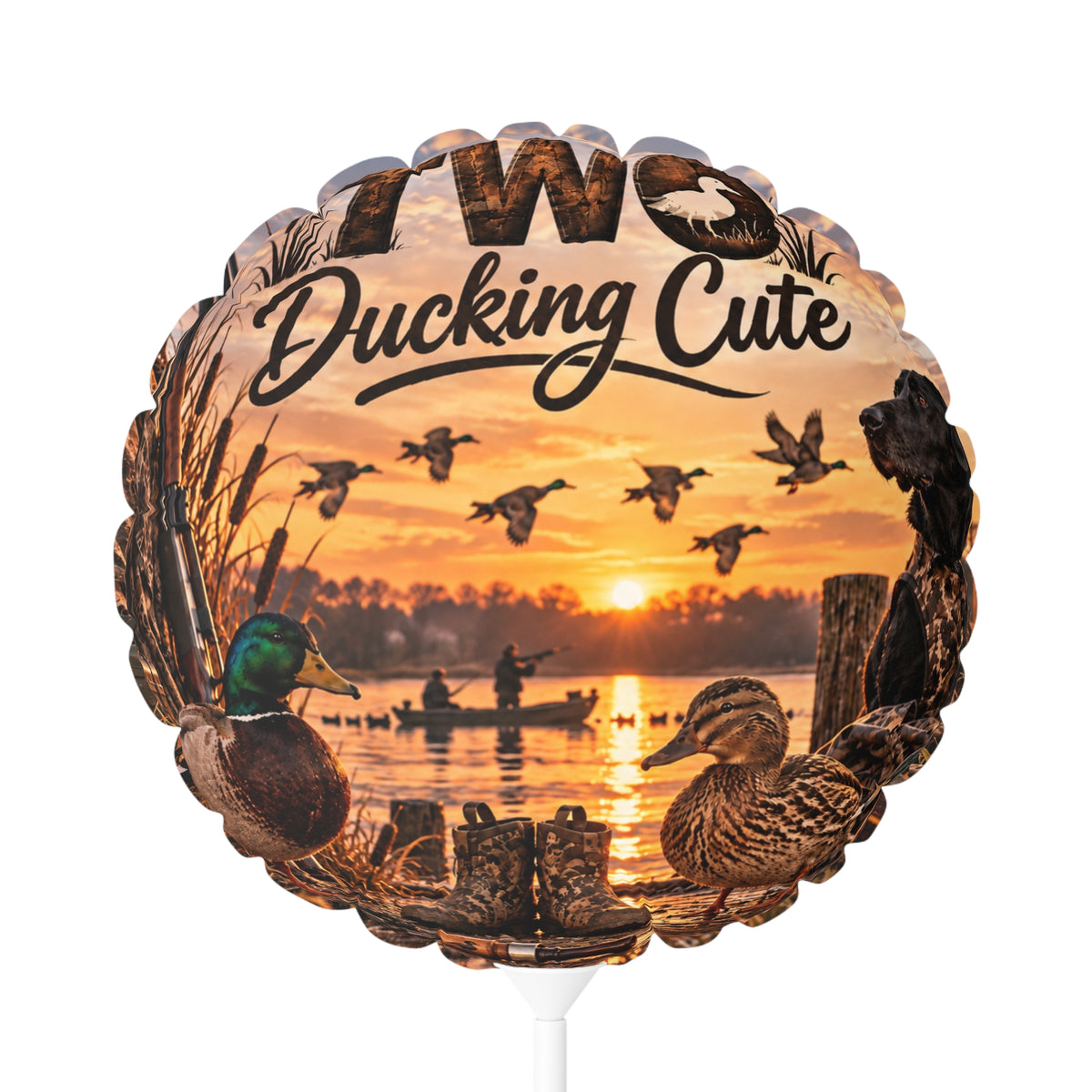 Two Ducking Cute Second Birthday Balloon l Duck Hunting Themed 11" Round Balloon for Outdoorsy Toddler Bday Party
