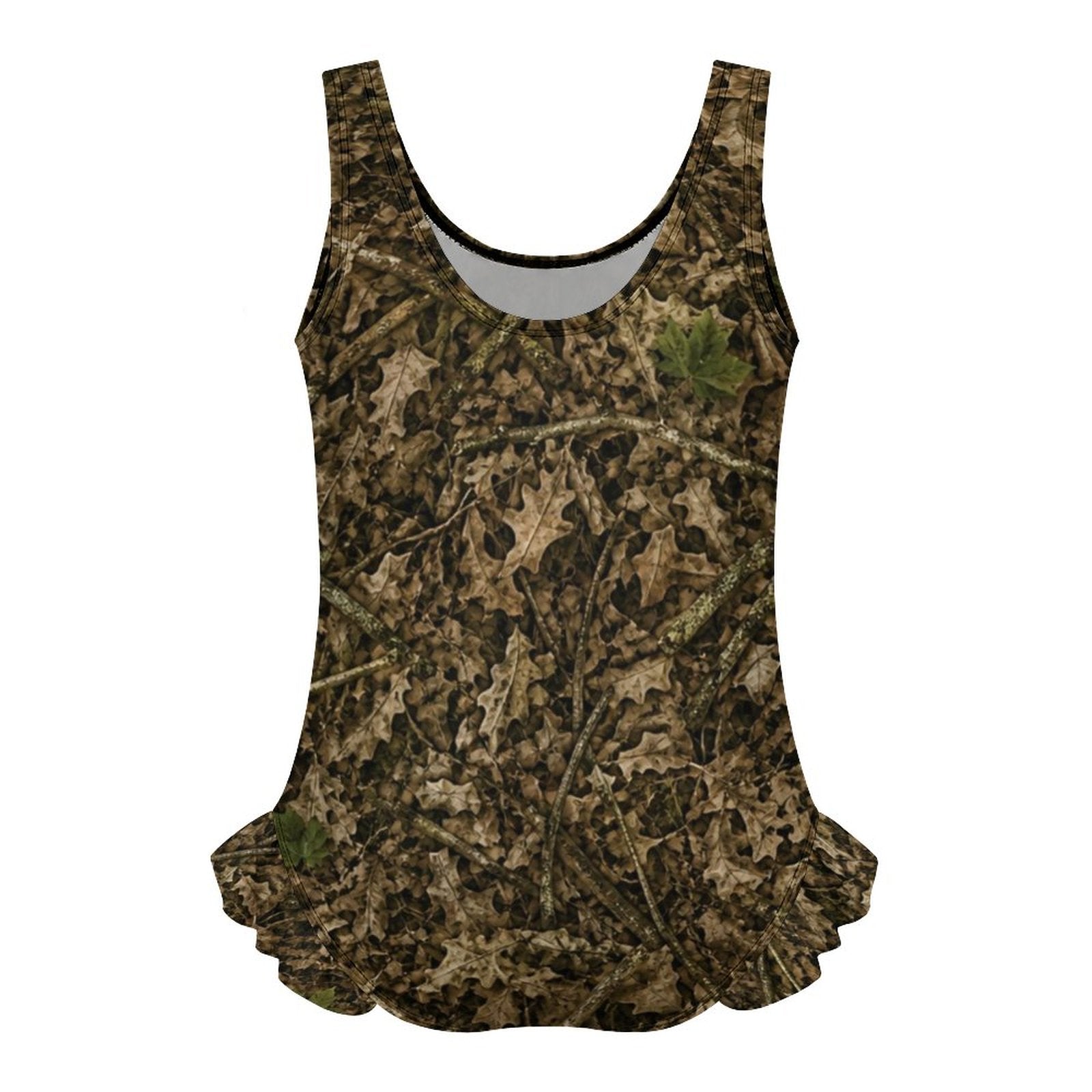 Girls Camouflage Ruffle Trim One Piece Swimsuit | Camo Swimwear for Outdoorsy Youth and Future Hunters