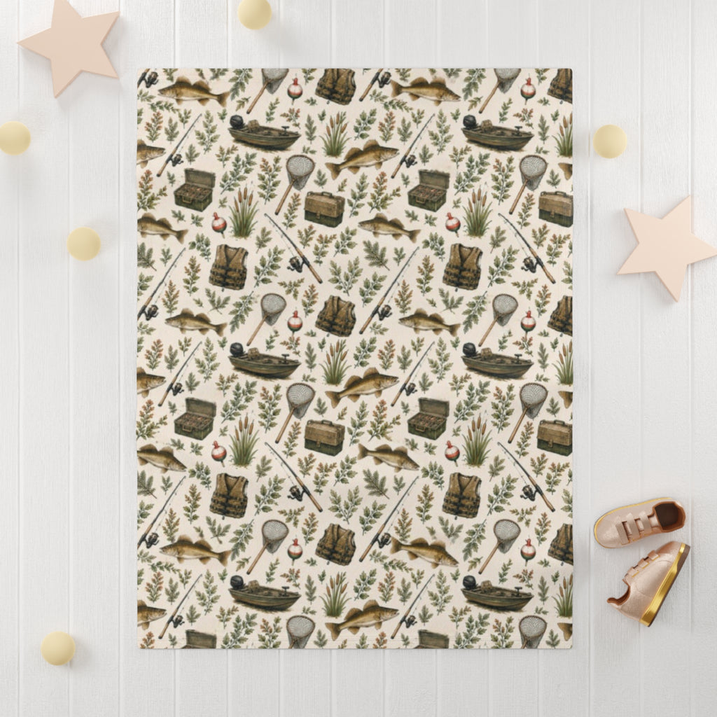 Walleye Fishing Soft Fleece Baby Blanket | Infant Fisherman Nursery Decor for Outdoor Families