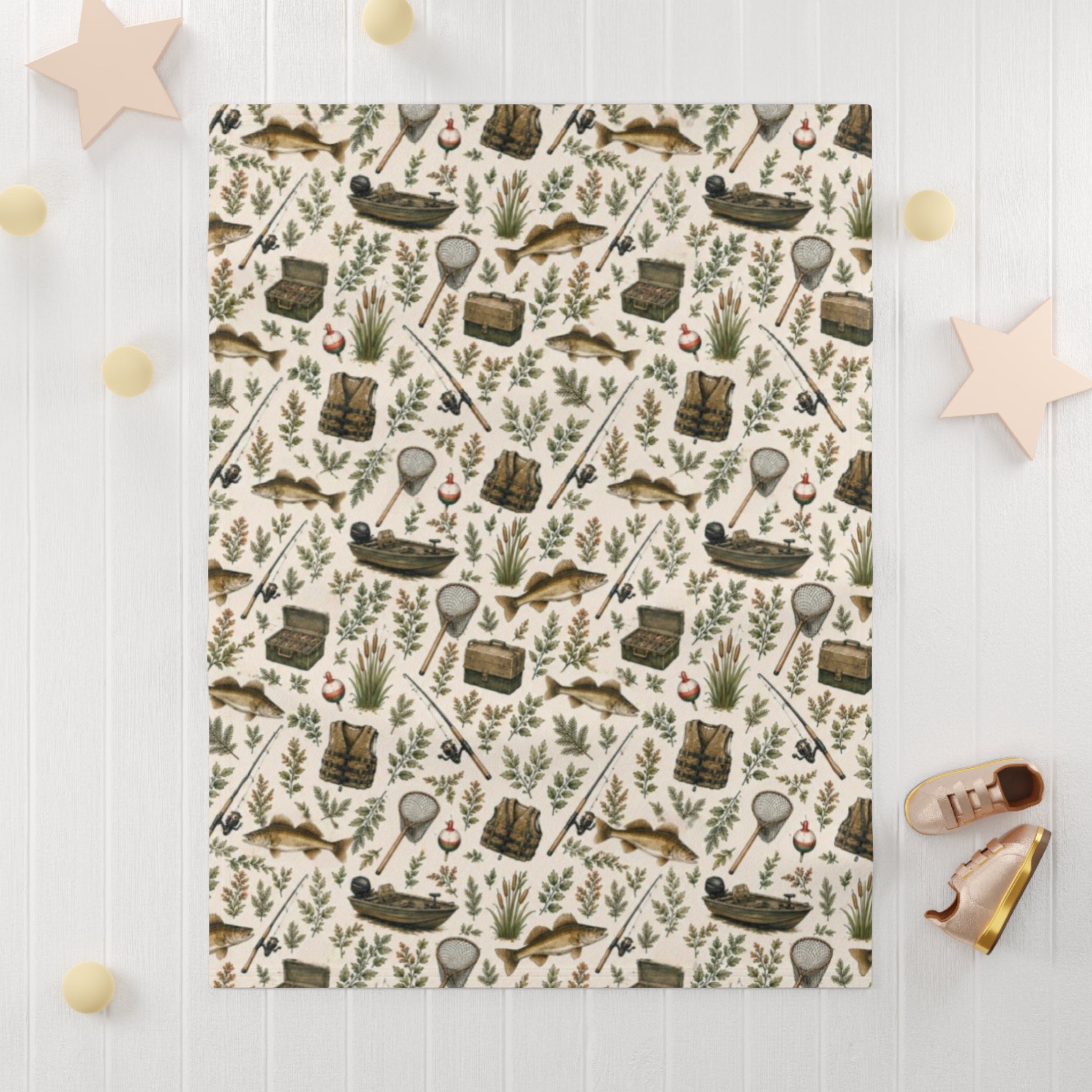 Walleye Fishing Soft Fleece Baby Blanket | Infant Fisherman Nursery Decor for Outdoor Families