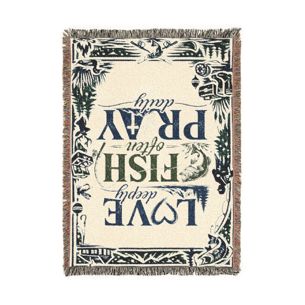 Fishing Themed Woven Blanket | Love Deeply, Fish Often, Pray Daily