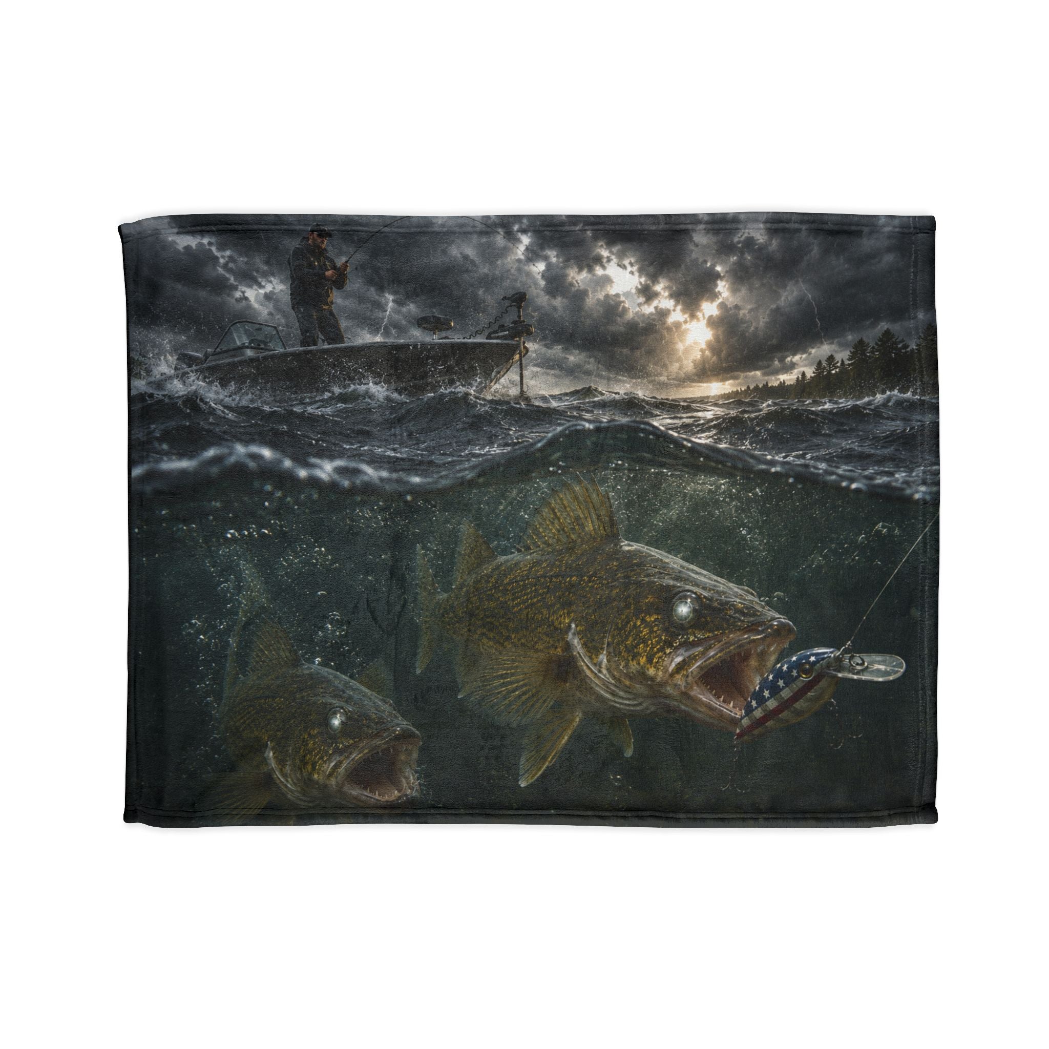 Walleye Fishing Soft Polyester Throw Blanket | Gift for Outdoor Loving Fisherman for Hunting, Camping, and Fishing Trips