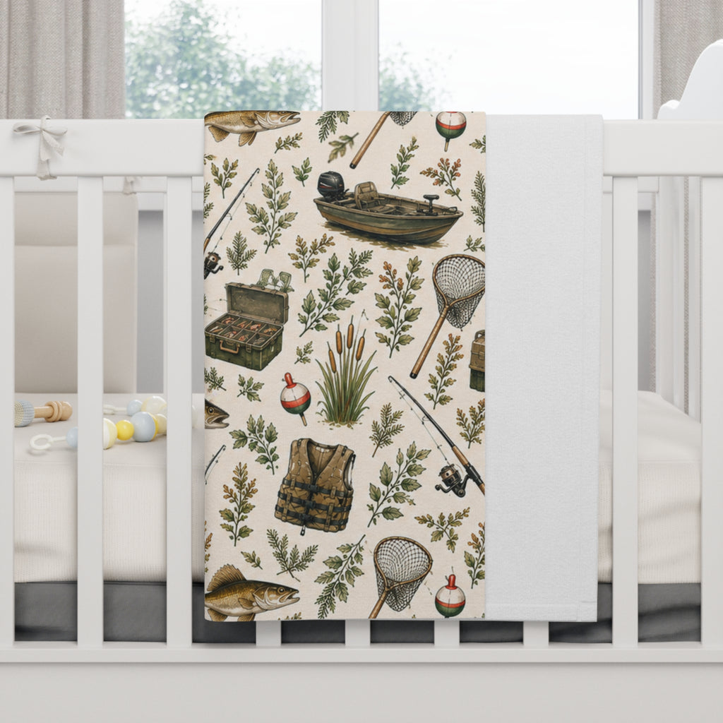 Walleye Fishing Soft Fleece Baby Blanket | Infant Fisherman Nursery Decor for Outdoor Families