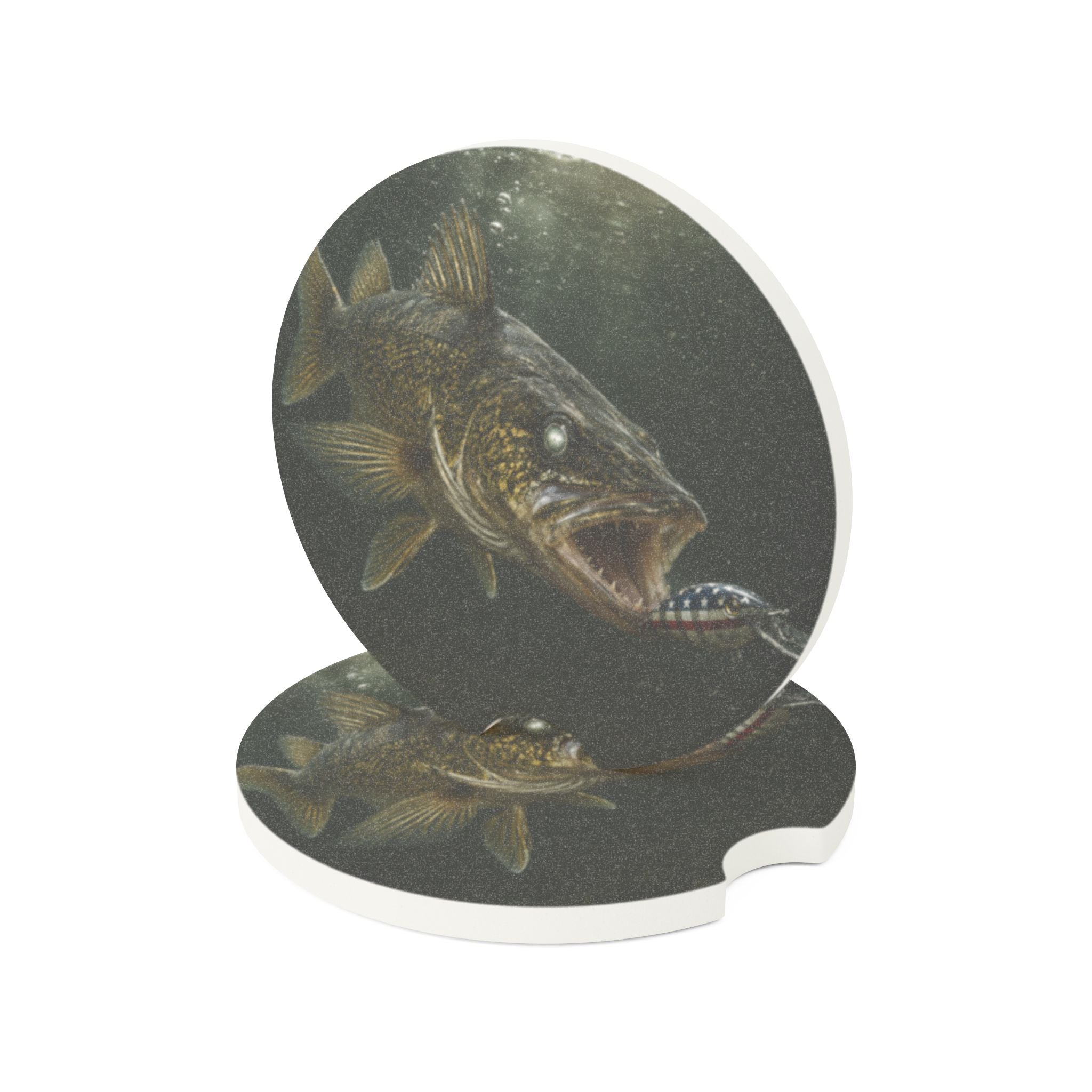 Walleye Fishing Car Coaster | Fisherman Soapstone Drink Coasters for Center Console | Gift for Adventurous Outdoorsmen
