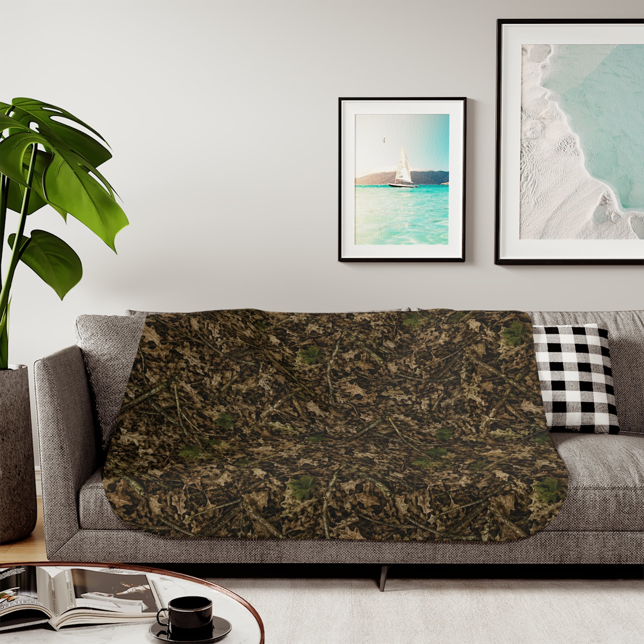 Camouflage Sherpa Fleece Blanket | Camo Hunting Themed Nursery, Cabin, and Camping Decor for Outdoor Families
