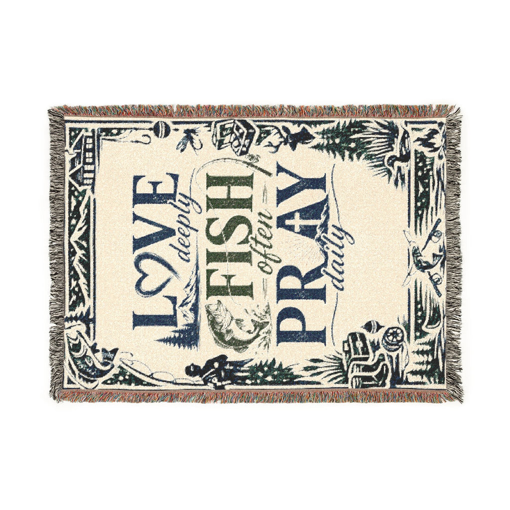 Fishing Themed Woven Blanket | Love Deeply, Fish Often, Pray Daily