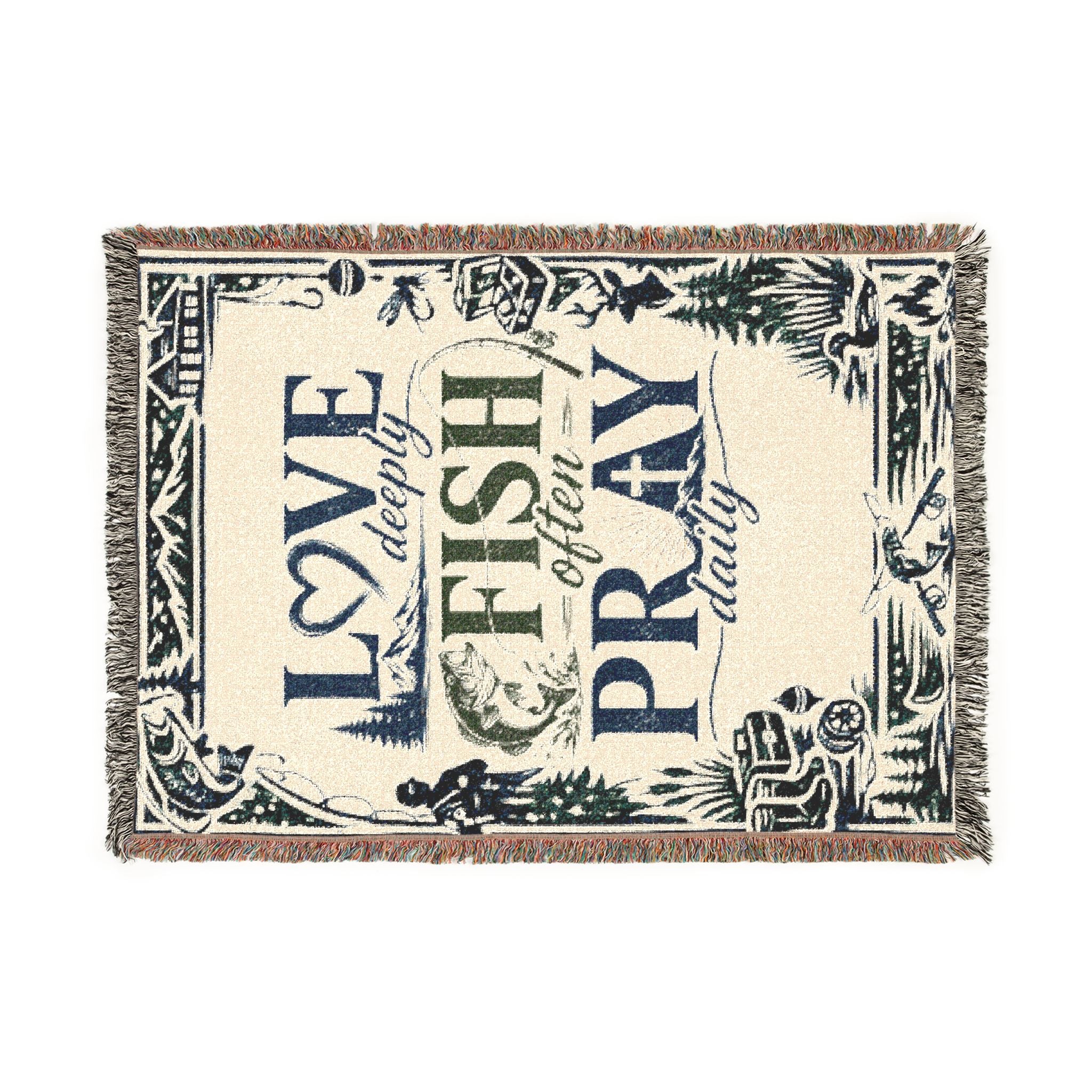 Fishing Themed Woven Blanket | Love Deeply, Fish Often, Pray Daily