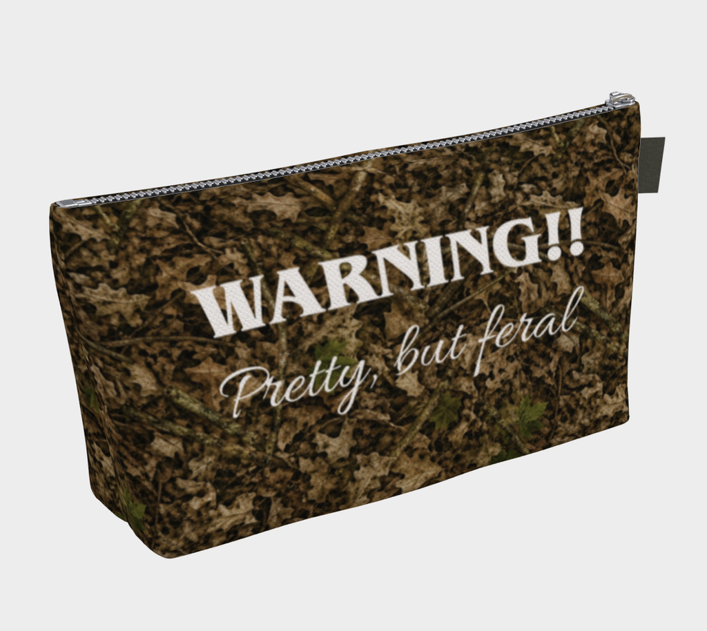 Camo Makeup Bag | 10" or 12" Camouflage Zippered Storage Bag for Hunting, Camping, and Fishing Trips | Warning Pretty but Feral