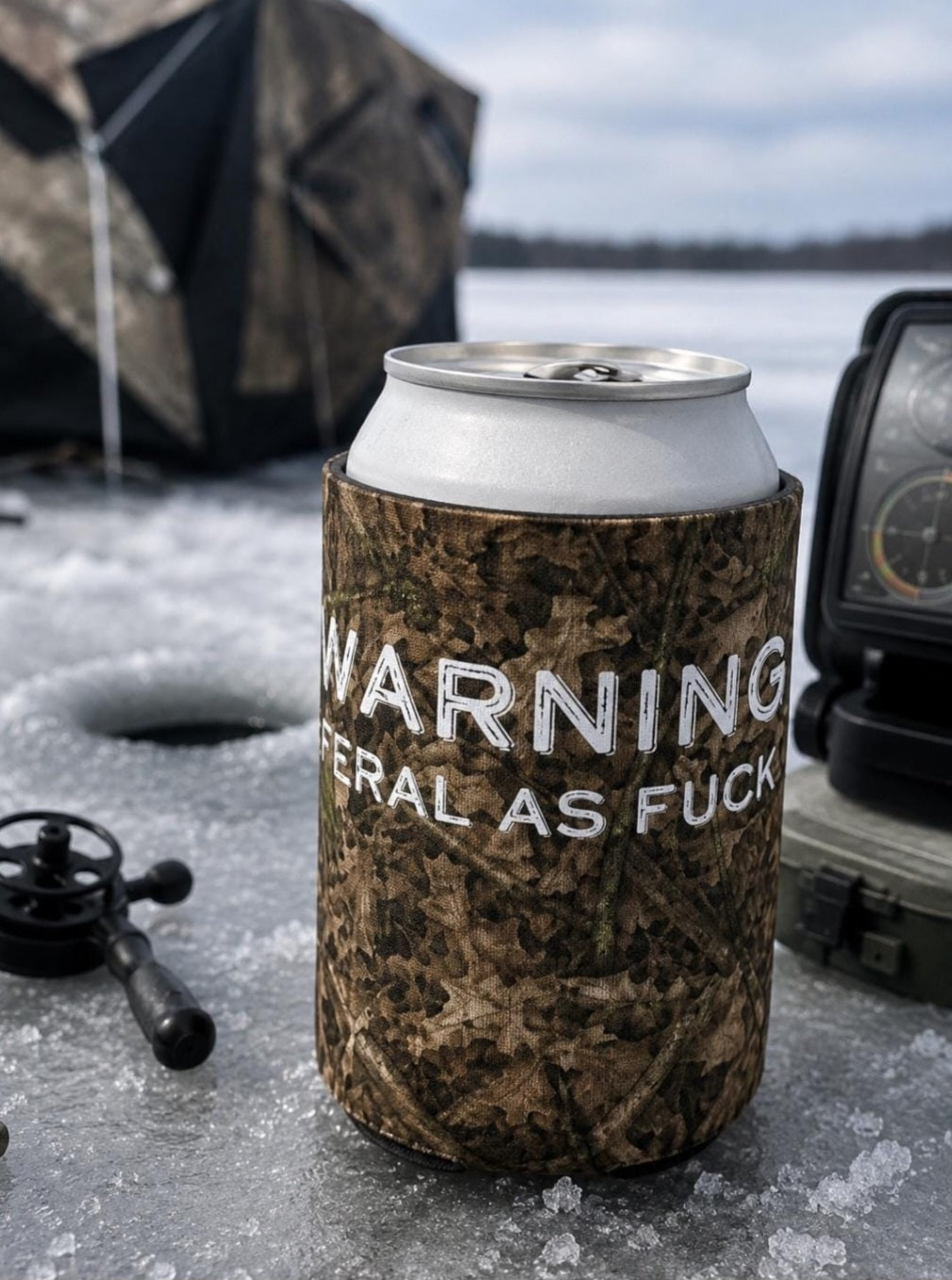 Camo Can Cooler | Funny Camouflage Hunting Coozie Gift for Outdoorsy Friend
