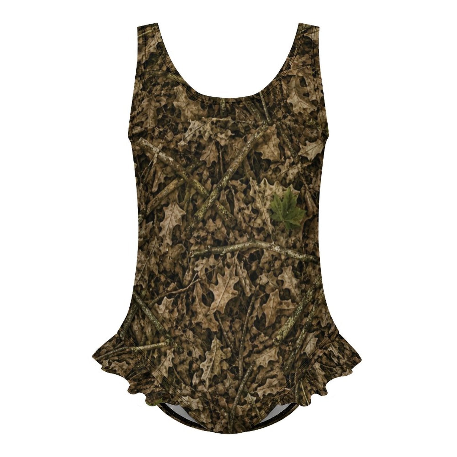 Girls Camouflage Ruffle Trim One Piece Swimsuit | Camo Swimwear for Outdoorsy Youth and Future Hunters