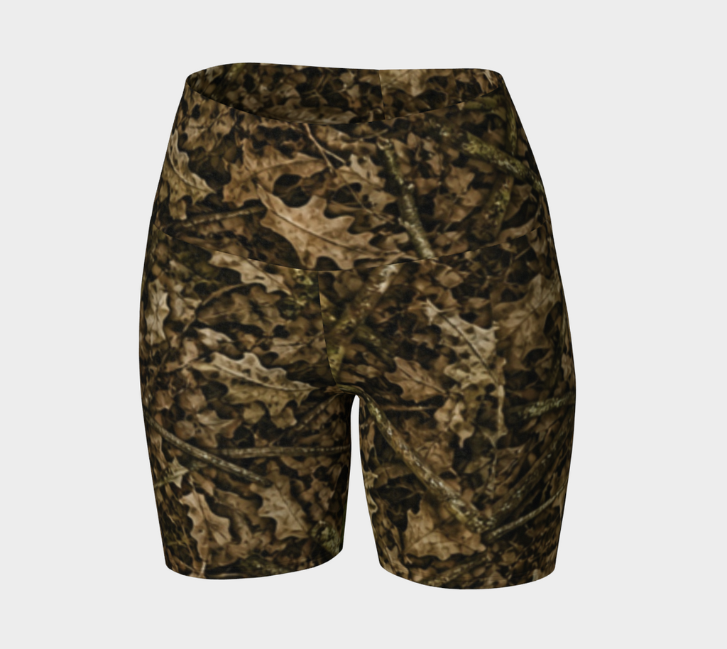 Women's Camo Yoga Shorts | Camouflage Ladies Active Workout Shorts for Fishing, Hiking, Camping, and Working Out