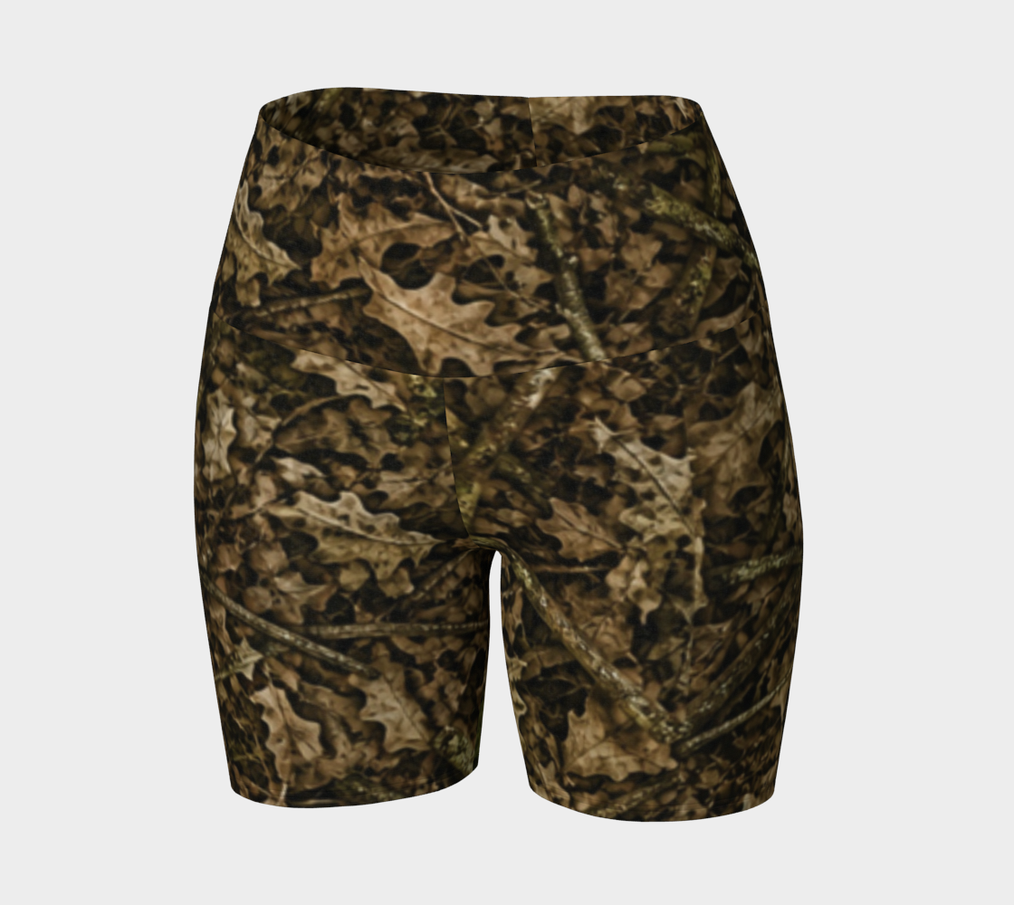 Women's Camo Yoga Shorts | Camouflage Ladies Active Workout Shorts for Fishing, Hiking, Camping, and Working Out