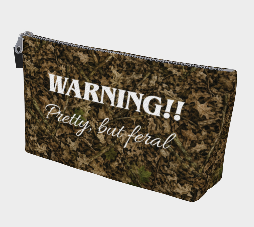 Camo Makeup Bag | Small Camouflage Zippered Storage Bag for Hunting, Camping, and Fishing Trips | Warning Pretty but Feral